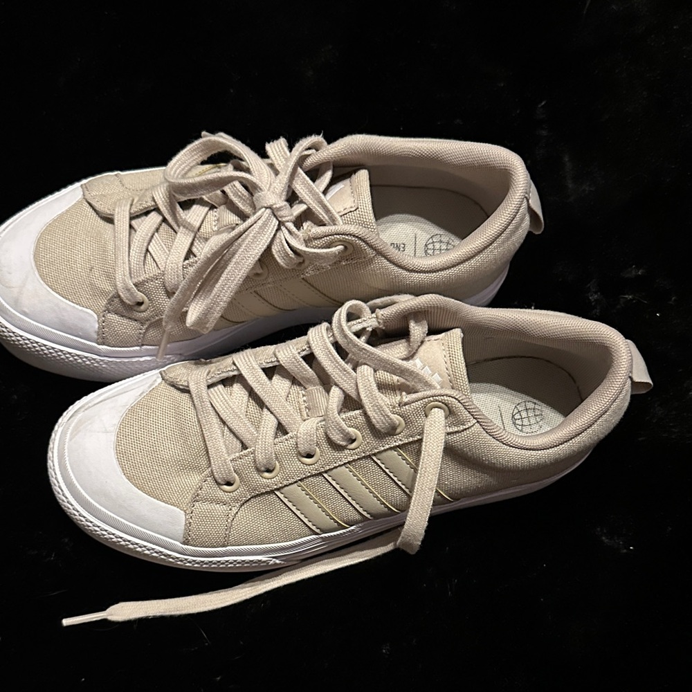 ADIDAS Beige Canvas Sneakers with White Soles